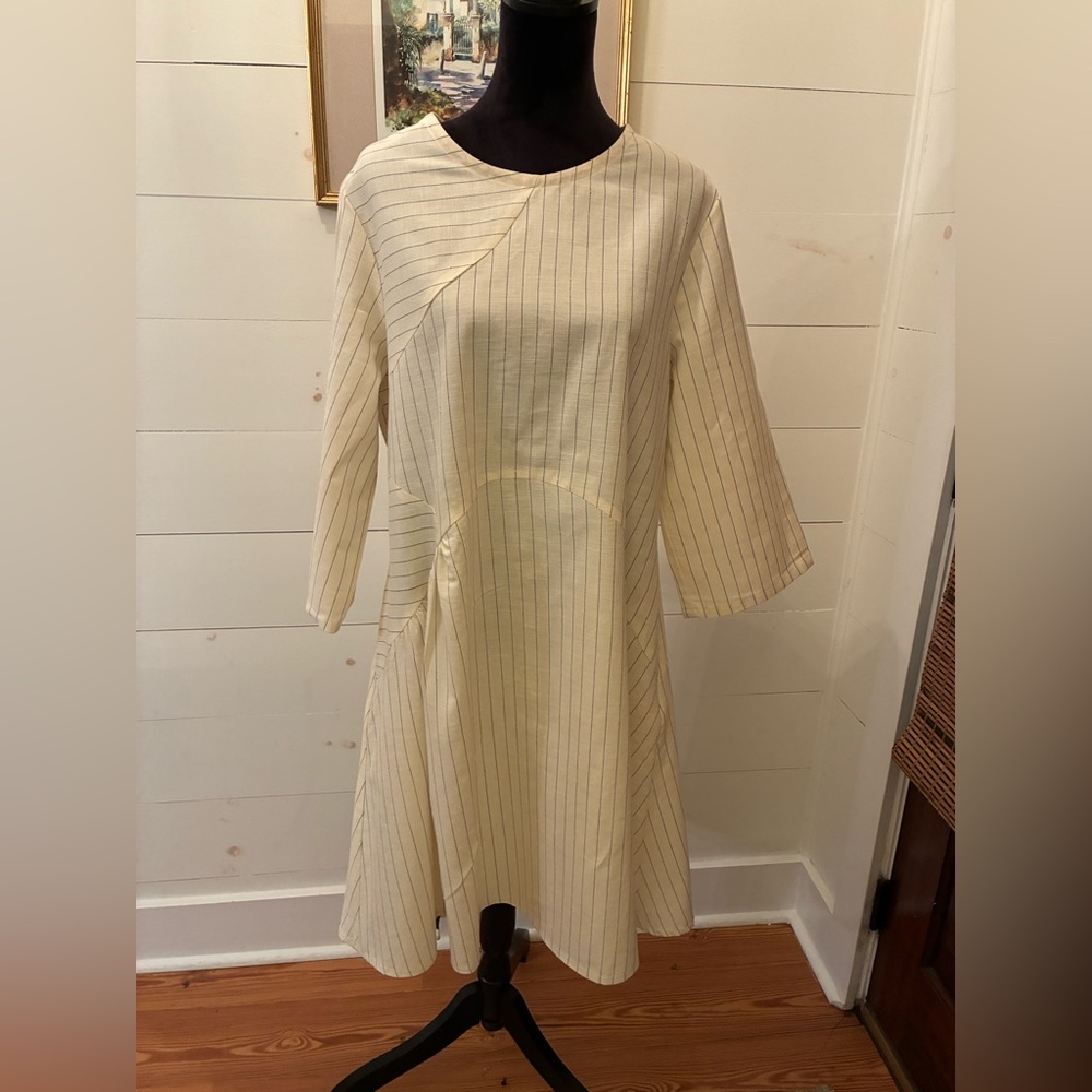 Marjory Warren Small Batch Love 100% Linen Asymmetrical Stripe Dress O/S USA